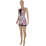 Women's Printed Backless Slim Playsuit