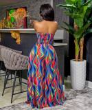 Women's Spring/Summer Colorful Print trapless Tube Top Wide Leg Pants Two Piece Set