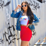 letter printed casual strapless patchwork sporty summer two-piece