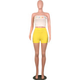 letter printed casual strapless patchwork sporty summer two-piece
