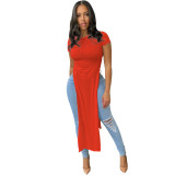 Cute Solid Color Slit T-Shirt Top