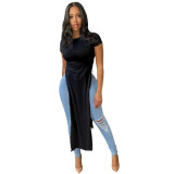 Cute Solid Color Slit T-Shirt Top