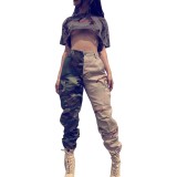 Women's Fashion Style Contrast Patchwork Camo Cargo Pants
