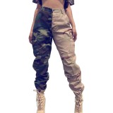 Women's Fashion Style Contrast Patchwork Camo Cargo Pants