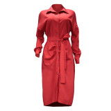 Women Fall Solid Sexy  Long Sleeve Shirt Dress