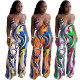 Women's One Piece Print Halter Neck Low Back Jumpsuit