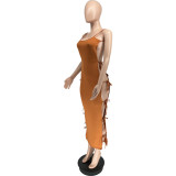 Women's Summer Sexy Straps Lace-Up Slit Solid Color Long Dress