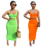 Women's Solid Color Cutout Casual Home Style Skirt Set Two Piece