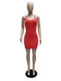 Summer Short Sleeve Solid Color Sling Women's Dress