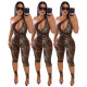 Women's Summer Fashion Cutout One Shoulder Leopard Print Jumpsuit