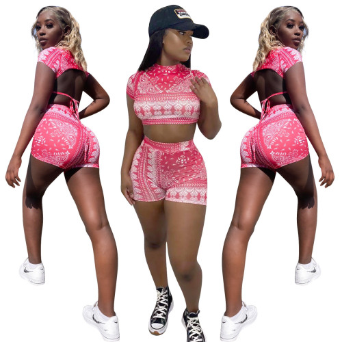 Ladies Fashion Sexy Print Low Back Two Piece Ladies