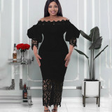 Off Shoulder Off Shoulder Bodycon Lace Patchwork Balloon Sleeve Gown Dress