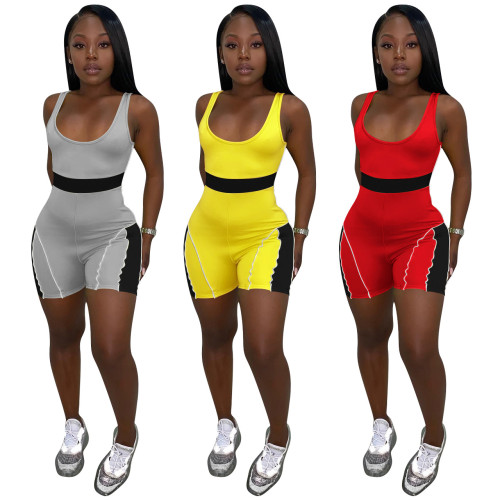 Women Fashion Casual Patchwork Suspender Jumpsuit Women