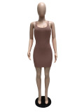 Summer Short Sleeve Solid Color Sling Women's Dress