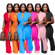 Women's Shirt Collar Breasted Wide Leg Jumpsuit Belted