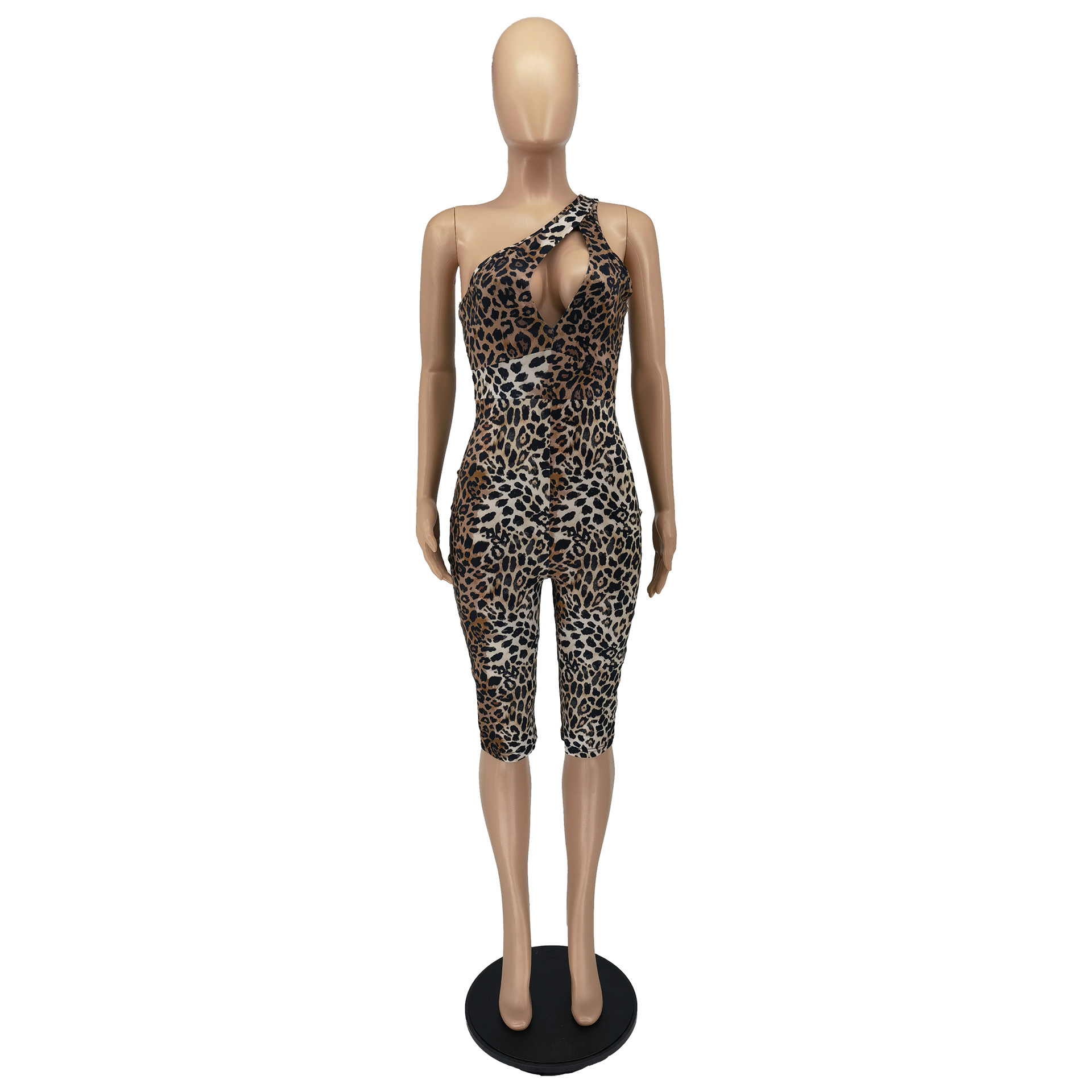 Cutout One-Shoulder Leopard Print Jumpsuit for Summer Parties