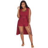 Women's Ribbed Solid Color Three Piece Suit