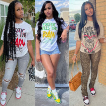 Women Casual Letter Printed Short Sleeves T-Shirt