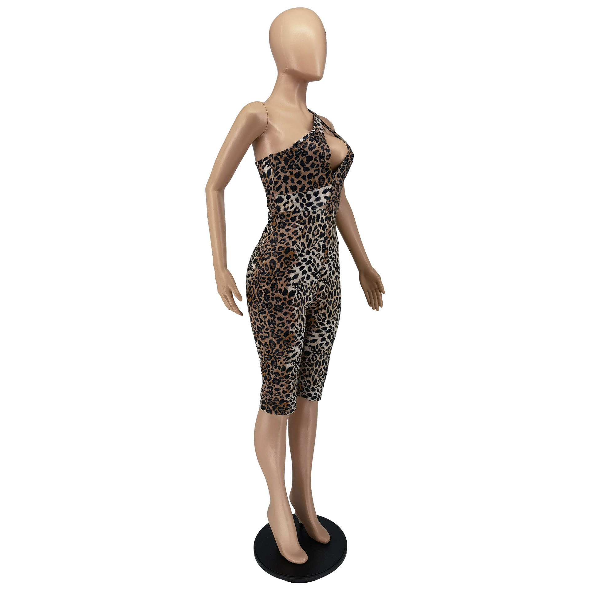 Cutout One-Shoulder Leopard Print Jumpsuit for Summer Parties