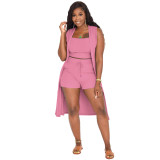 Women's Ribbed Solid Color Three Piece Suit