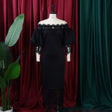 Off Shoulder Off Shoulder Bodycon Lace Patchwork Balloon Sleeve Gown Dress