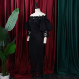 Off Shoulder Off Shoulder Bodycon Lace Patchwork Balloon Sleeve Gown Dress
