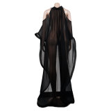 sexy Black See Through Shoulder Cutout High Low shawl top