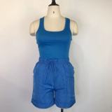 Women's Fashion Solid Color Two Piece Vest Loose Casual Shorts Summer Two Piece Set