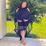 sexy Black See Through Shoulder Cutout High Low shawl top