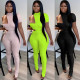 Summer Women's Solid Color Open Waist One Sleeve Jumpsuit with strapless tank