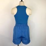 Women's Fashion Solid Color Two Piece Vest Loose Casual Shorts Summer Two Piece Set