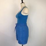 Women's Fashion Solid Color Two Piece Vest Loose Casual Shorts Summer Two Piece Set