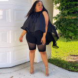 sexy Black See Through Shoulder Cutout High Low shawl top