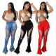 Vintage Ripped Bandage Denim Flare Jeans