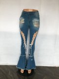 Vintage Ripped Bandage Denim Flare Jeans