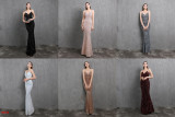 Women Heavy Crafts Colorful Sequins Long Party Evening Dress
