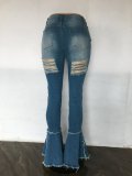 Vintage Ripped Bandage Denim Flare Jeans