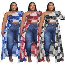 Plus Size Women Fashion Casual One Sleeve Print Dress