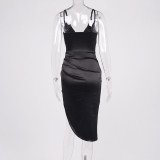 Summer Vacation Beach Party Satin Sexy V Neck Halter High Slit Maxi Dress