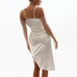 Summer Vacation Beach Party Satin Sexy V Neck Halter High Slit Maxi Dress