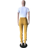 Stylish and elegant Style Solid Color Belt Tight Pants