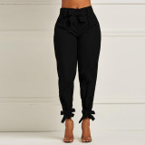 Stylish and elegant Style Solid Color Belt Tight Pants
