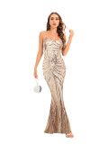 Sexy Low Back Sequin Long Dress Strap Stretch Dress