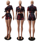 Summer Fashion Print Multicolor Shirt Shorts Casual Set