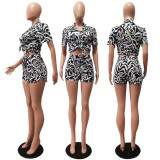 Summer Fashion Print Multicolor Shirt Shorts Casual Set