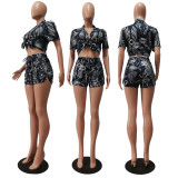 Summer Fashion Print Multicolor Shirt Shorts Casual Set