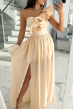 Women's Sleeveless Ruffle Hem Slit Dress