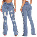 Women's Lace-Up High Stretch Sexy Slim Ripped Denim Pants