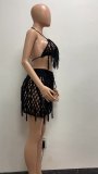 Sexy See-Through Knitting Straps Fringe Beach Shorts Set