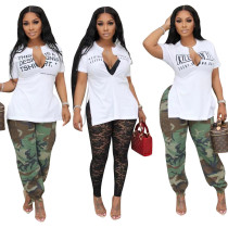 Summer Letter Print Short Sleeve Slit top